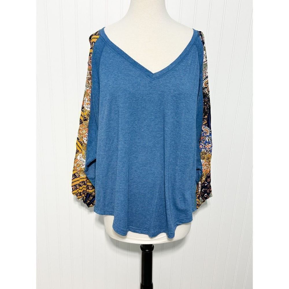 Beyove Women's V Neck Bohemian Loose Pullover Long Sleeve Top Navy Blue Size XL - Picture 10 of 10